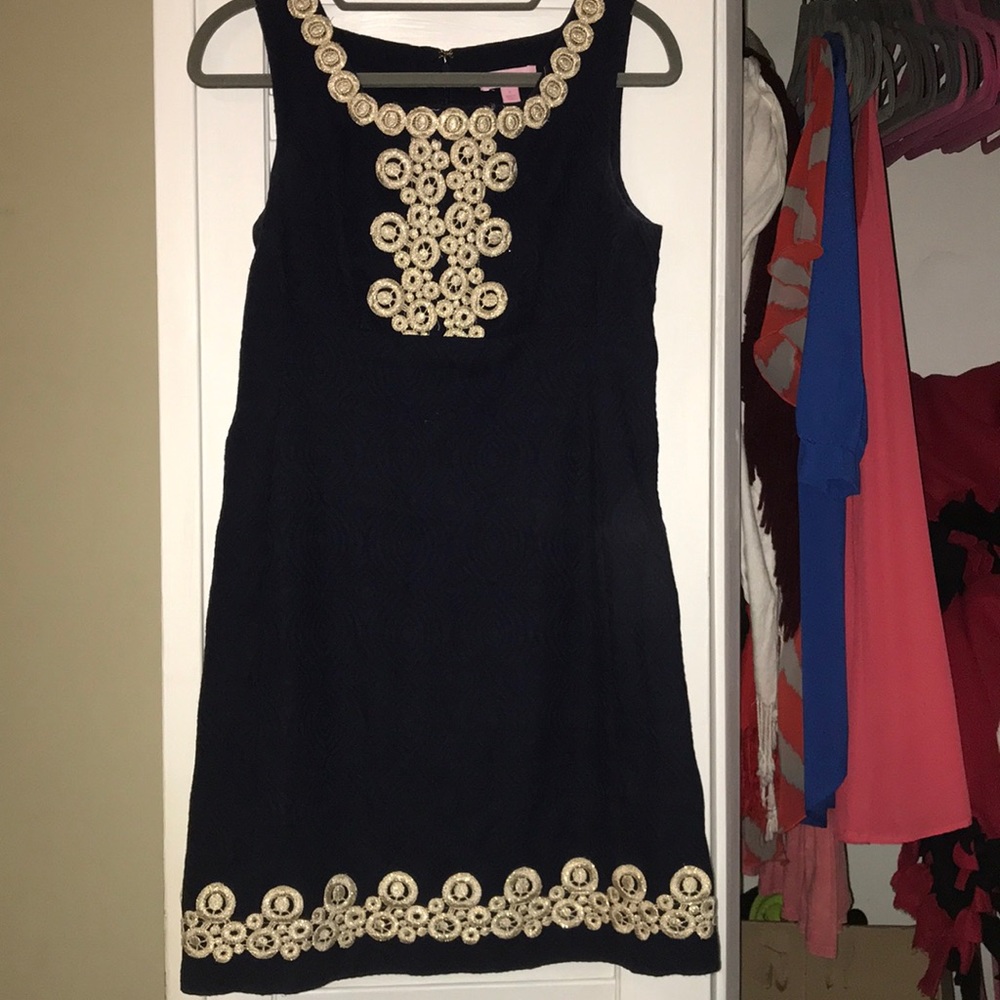 Lilly Pulitzer navy and gold dress